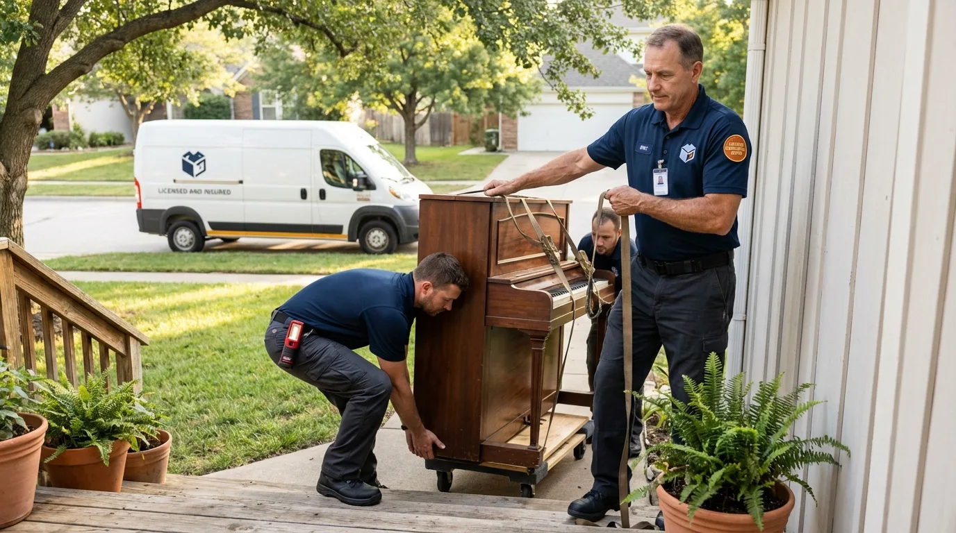 Licensed piano movers securing grand piano in Kimberly, AL